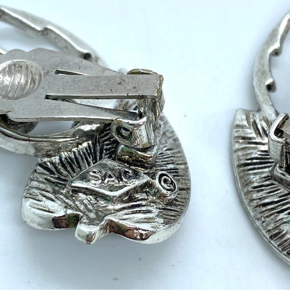 SARAH COVENTRY Windsong Silver Leaves Clip-On Earrings Vintage - Picture 4 of 7